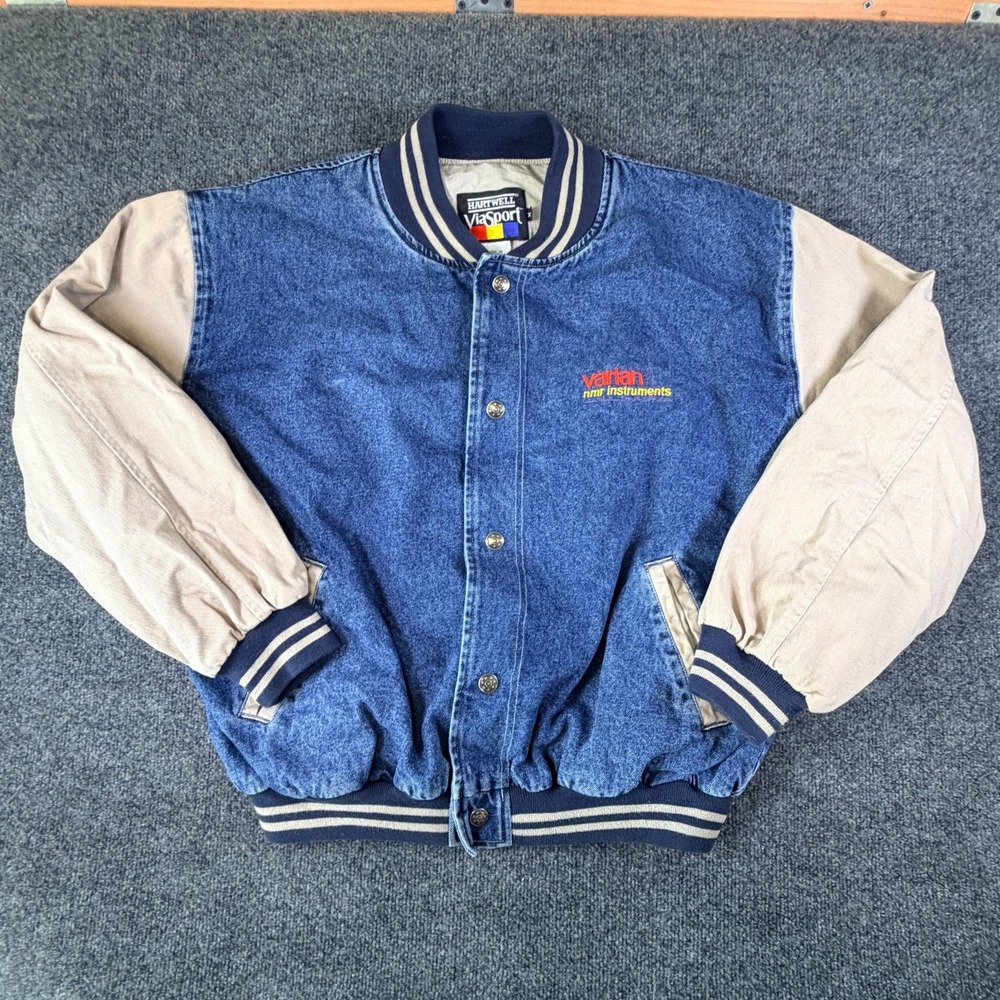 Vintage Hartwell ViaSport Denim Bomber‎ Jacket Varian Instruments XL